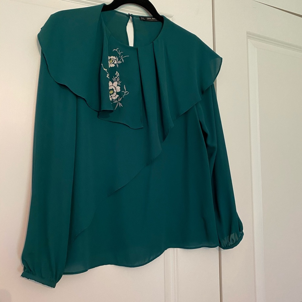 Zara green blouse with embroidery